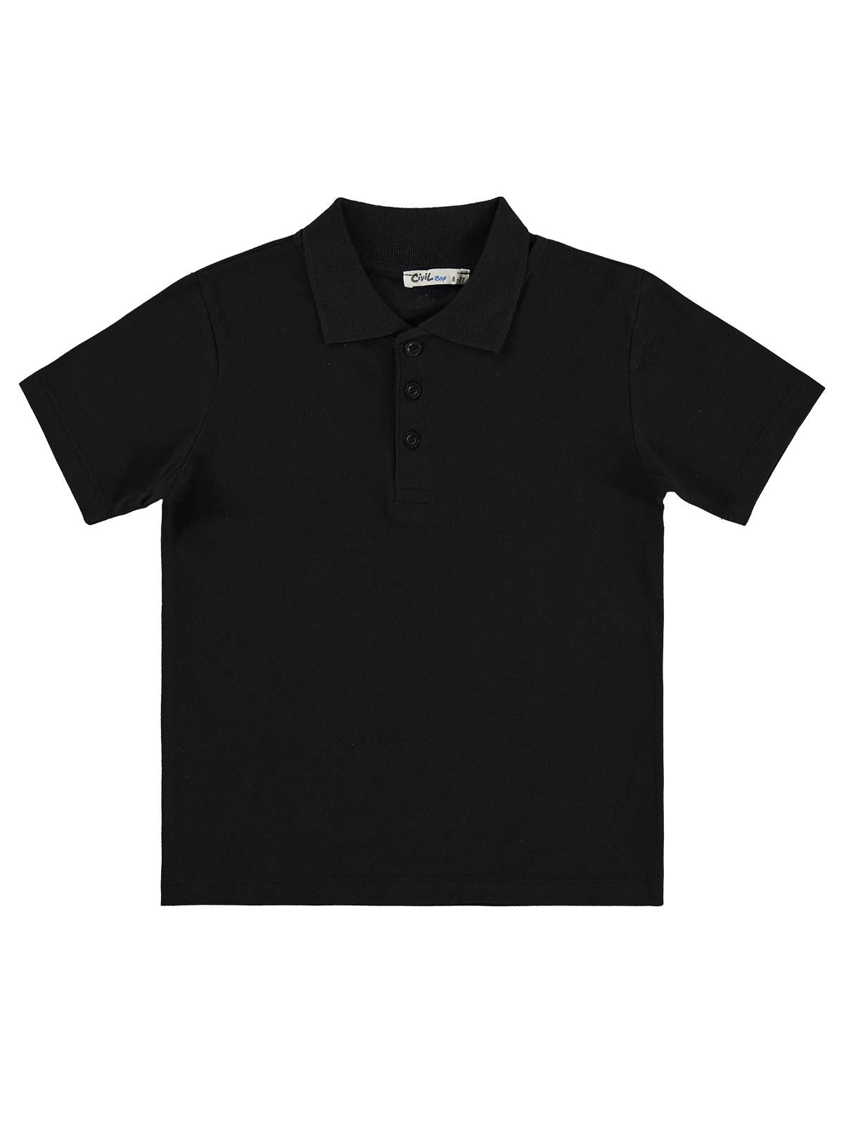 Civil Erkek Çocuk Basic Polo Pike Tshirt | Polo Pike Kısa Kol | Okul Kreş ve Günlük Kullanım - Siyah