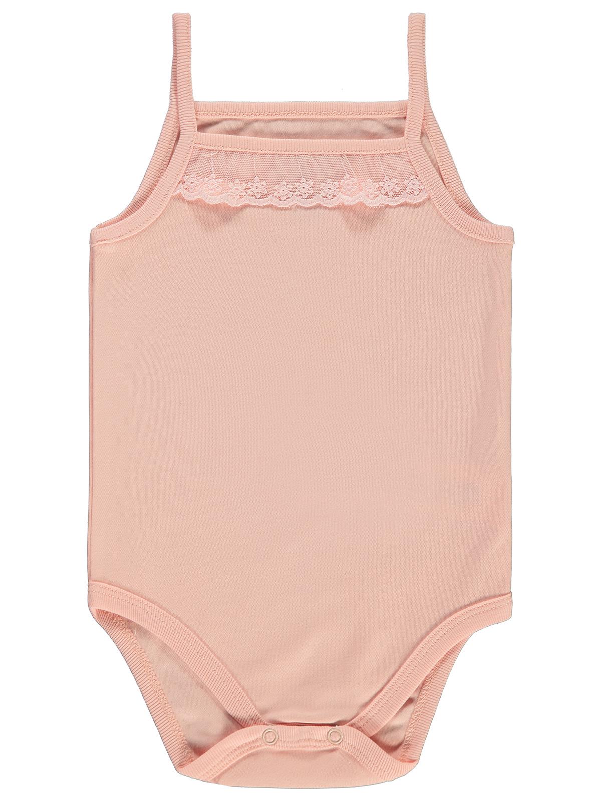 Civil Baby Penye İp Askılı Dantelli 3-9 Ay Kız Çıtçıtlı Badi - Pudra