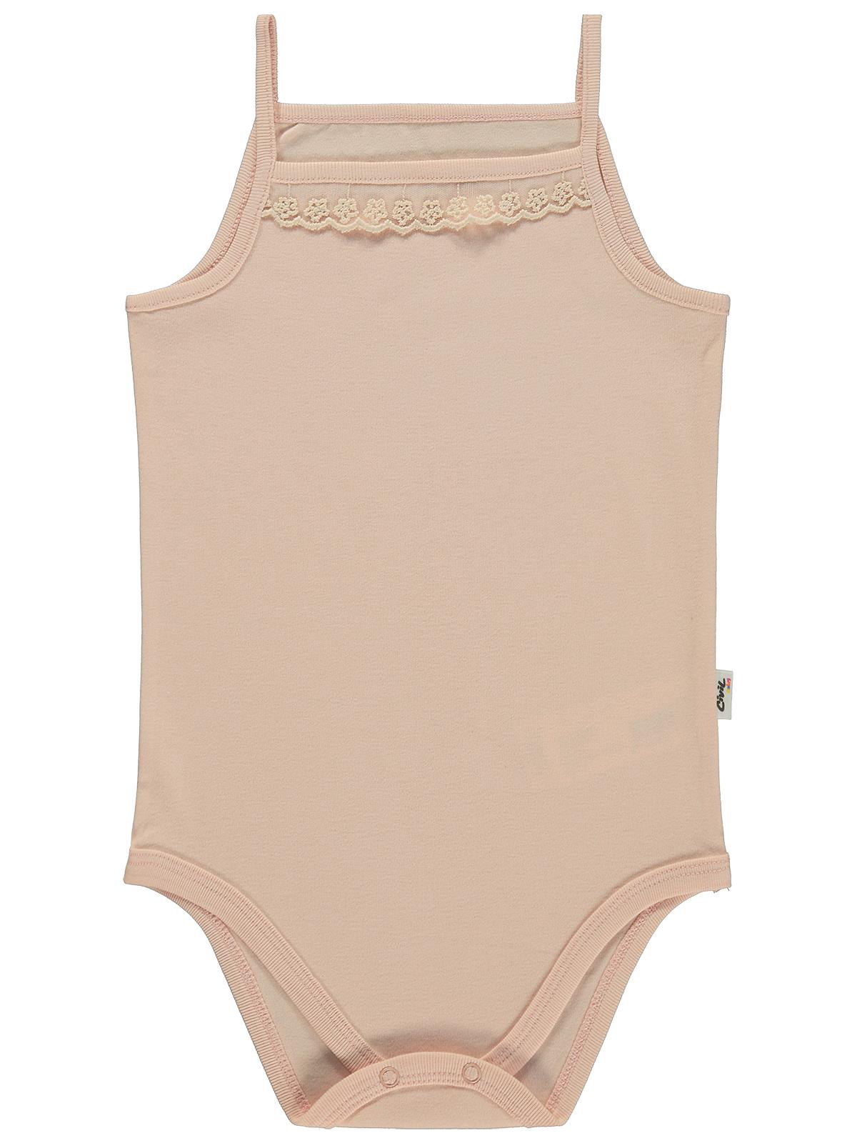 Civil Baby Penye İp Askılı Dantelli 3-9 Ay Kız Çıtçıtlı Badi - Pudra