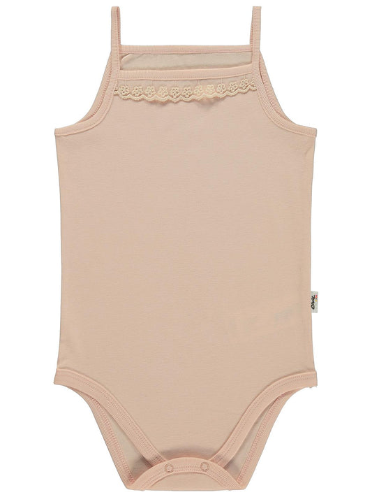 Civil Baby Penye İp Askılı Dantelli 3-9 Ay Kız Çıtçıtlı Badi - Pudra