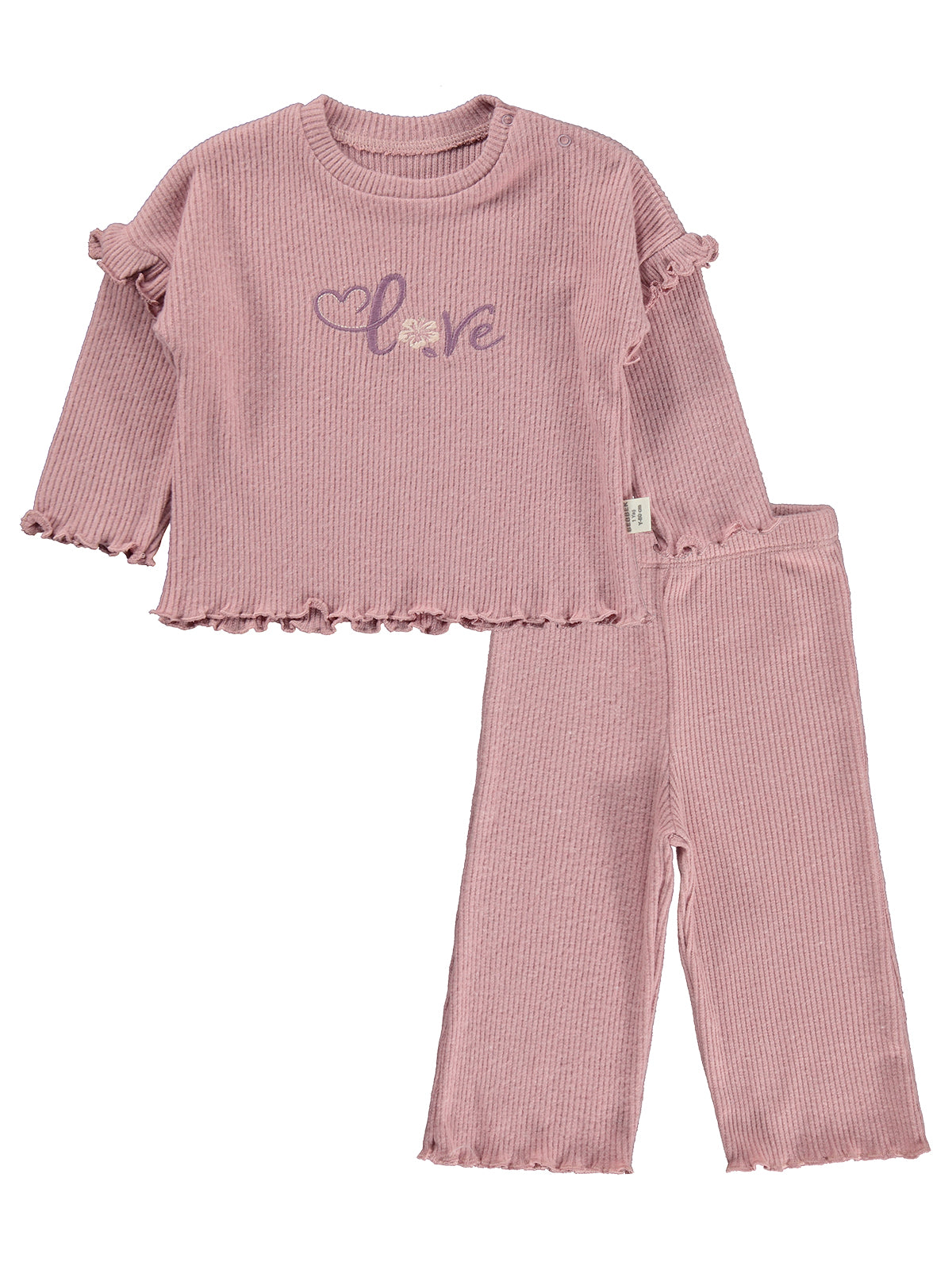 Bebbek Love Nakışlı Fırfır Detaylı 2-5 Yaş Takım - Pembe