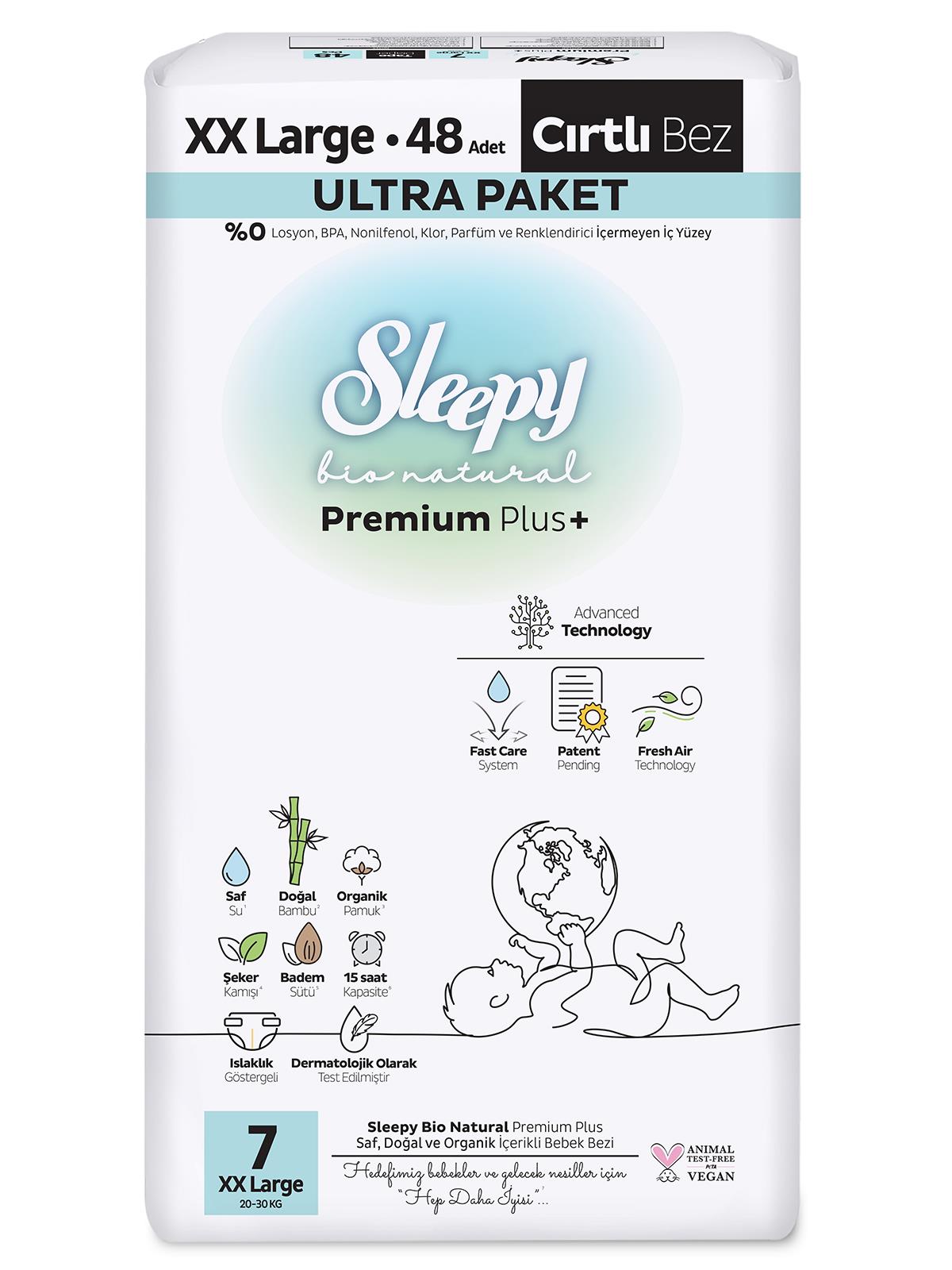 Sleepy Bio Natural Bebek Bezi Premium Plus 7 Beden XXL 48 Adet