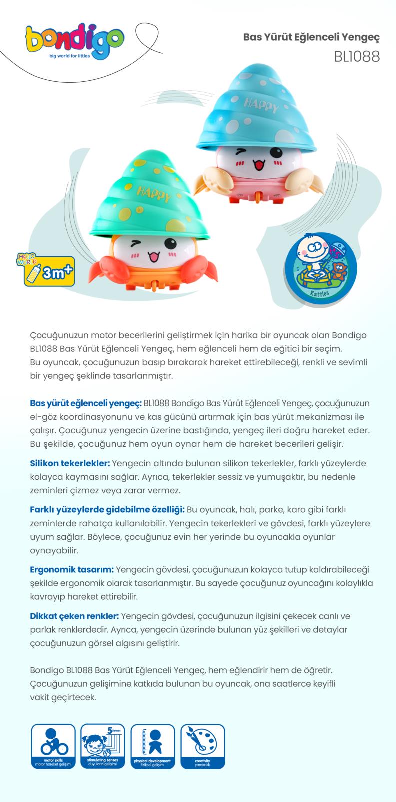 Bondigo Bas Yürüt Eğlenceli Yengeç - Turuncu