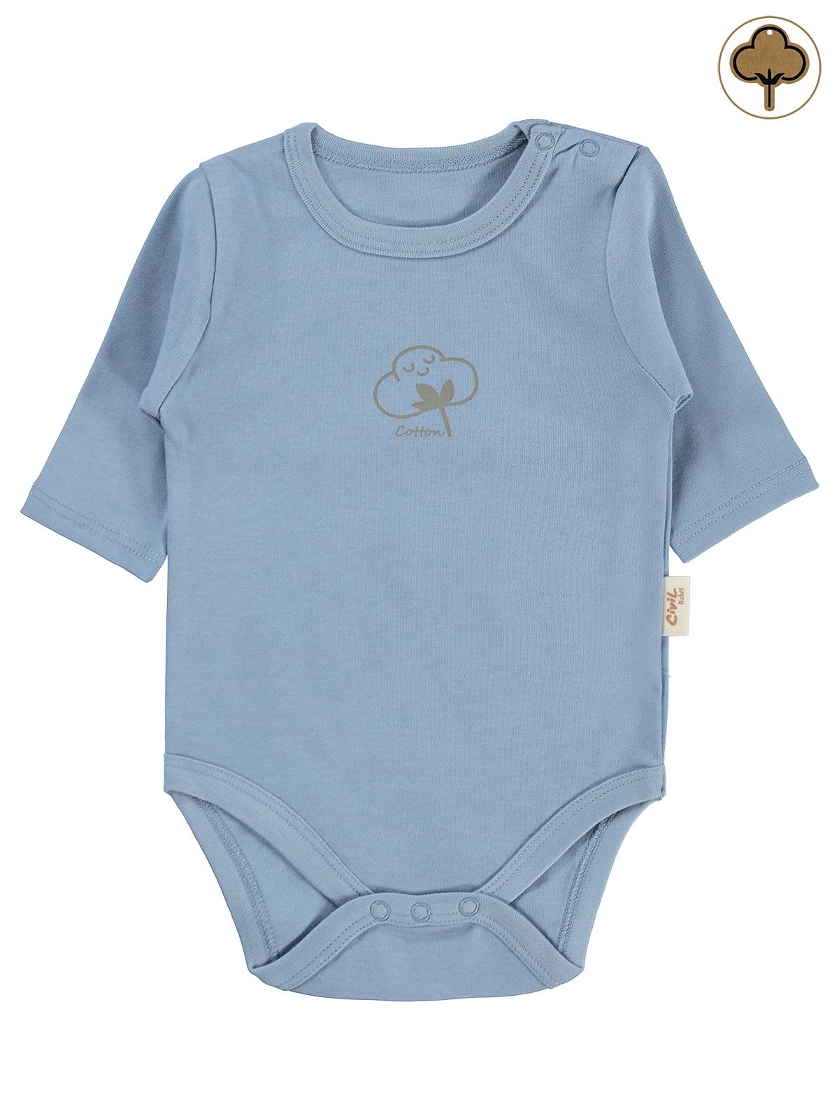 Civil Baby Organik Pamuklu U Kol 0-18 Ay Çıtçıtlı Badi - Mavi