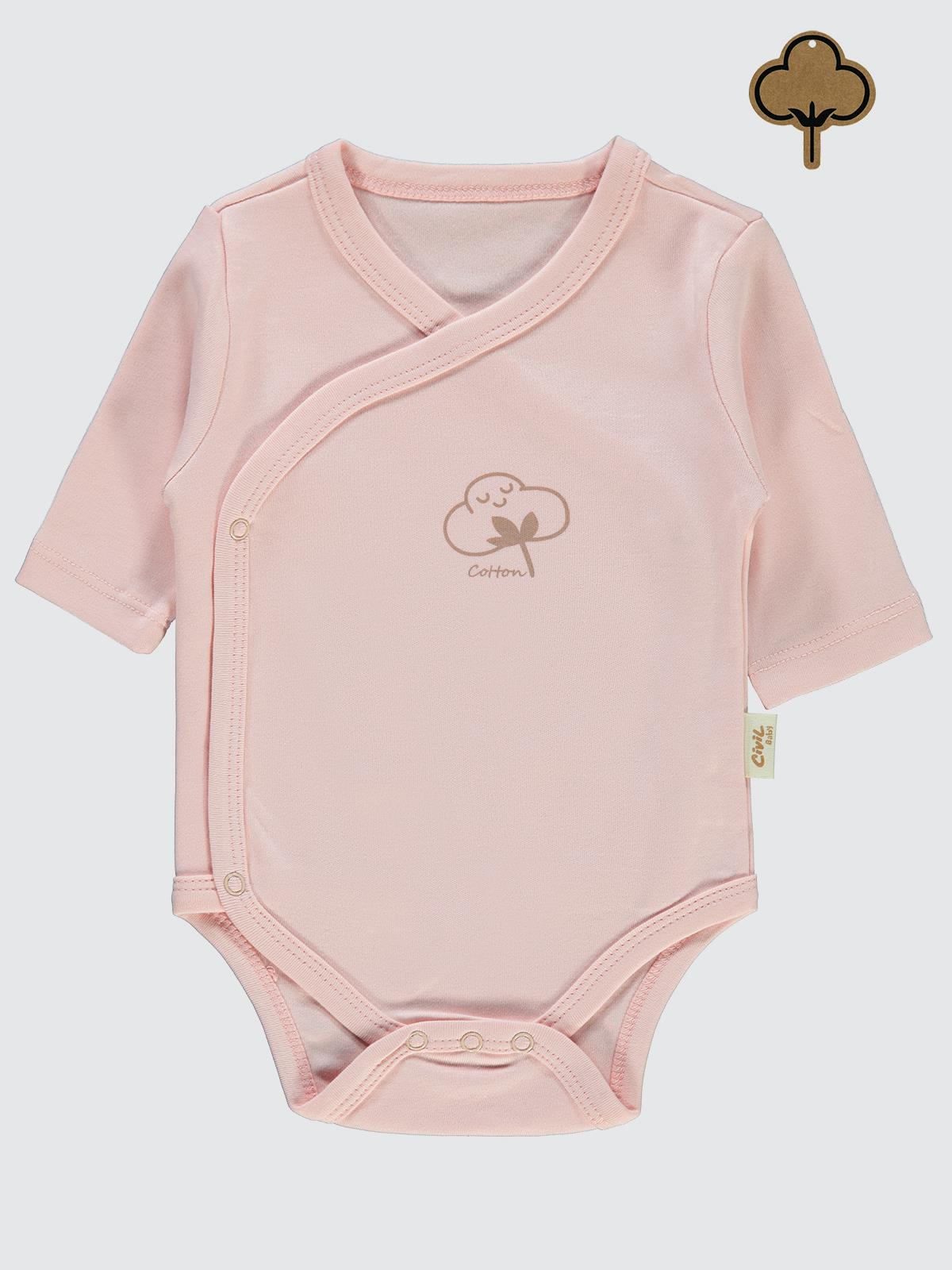 Civil Baby Organik Pamuklu Kruvaze 0-6 Ay Çıtçıtlı Badi - Ekru