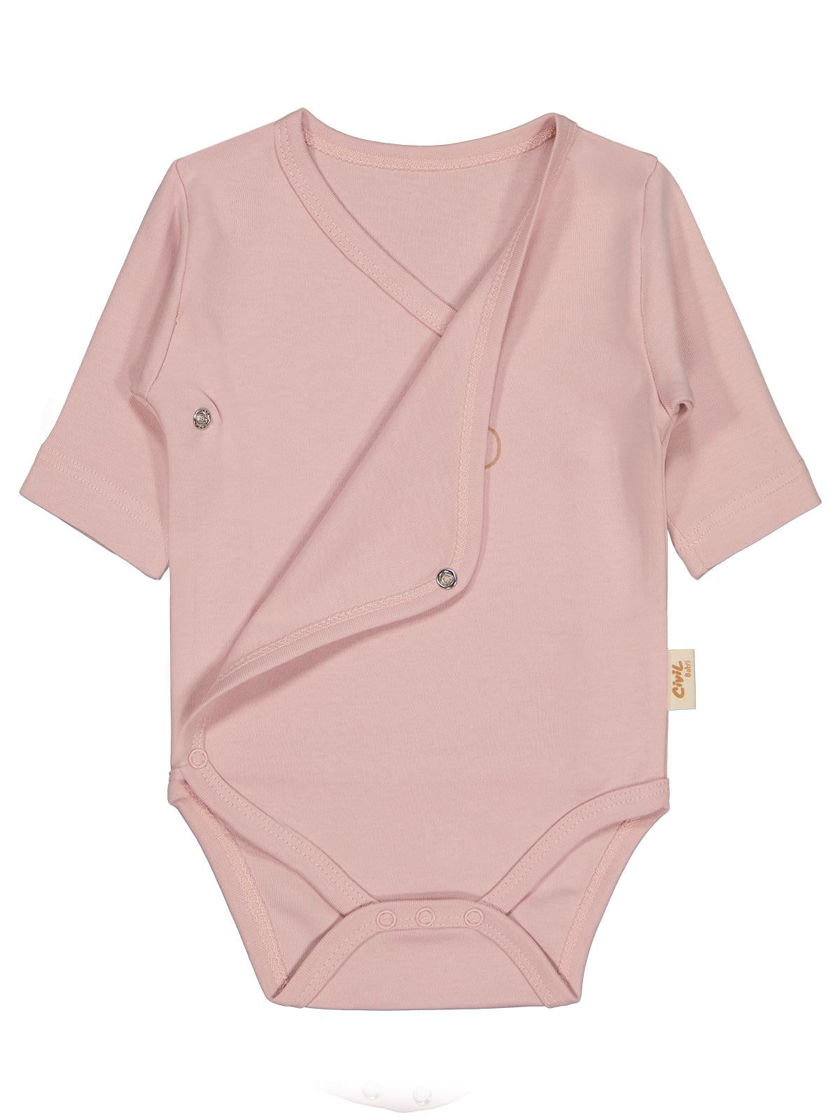 Civil Baby Organik Pamuklu Kruvaze 0-6 Ay Çıtçıtlı Badi - Ekru