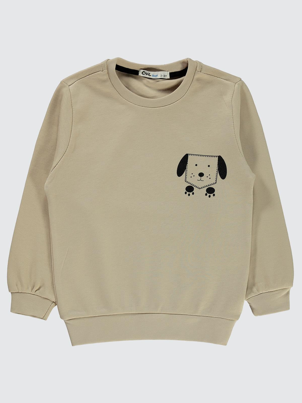 Civil Boys Köpek Baskılı 2-5 Yaş Sweatshirt - Hardal