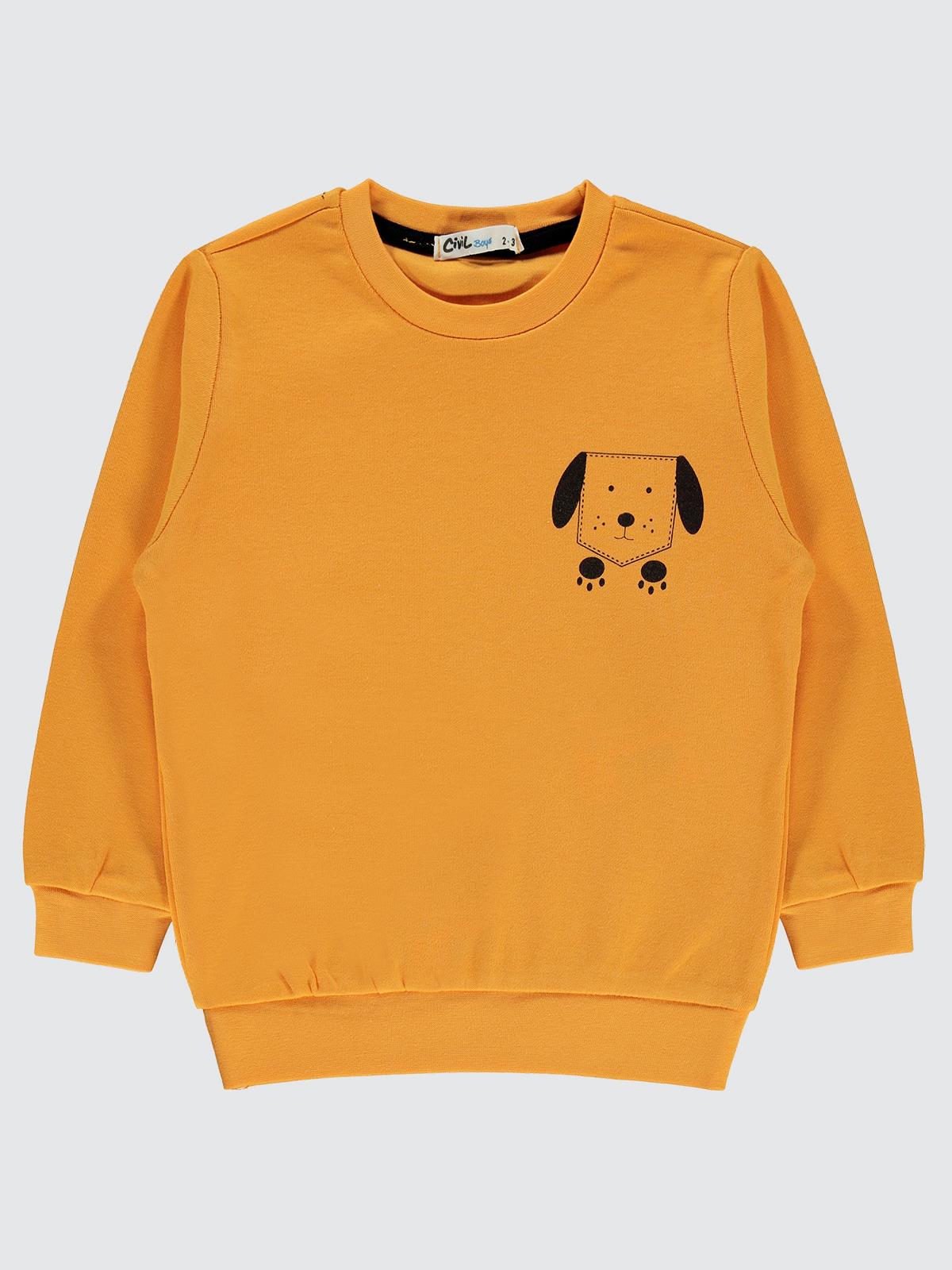 Civil Boys Köpek Baskılı 2-5 Yaş Sweatshirt - Hardal