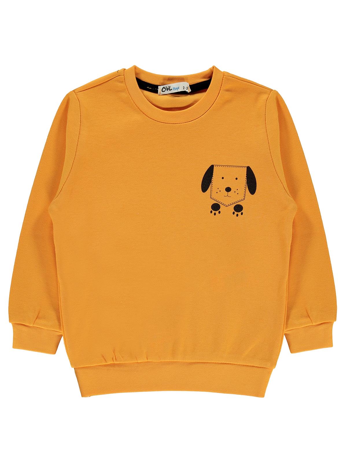 Civil Boys Köpek Baskılı 2-5 Yaş Sweatshirt - Hardal