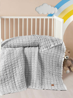 Kanz Light Dolgulu Müslin Çift Kat Bebek Yorganı 115x125 cm - Gri