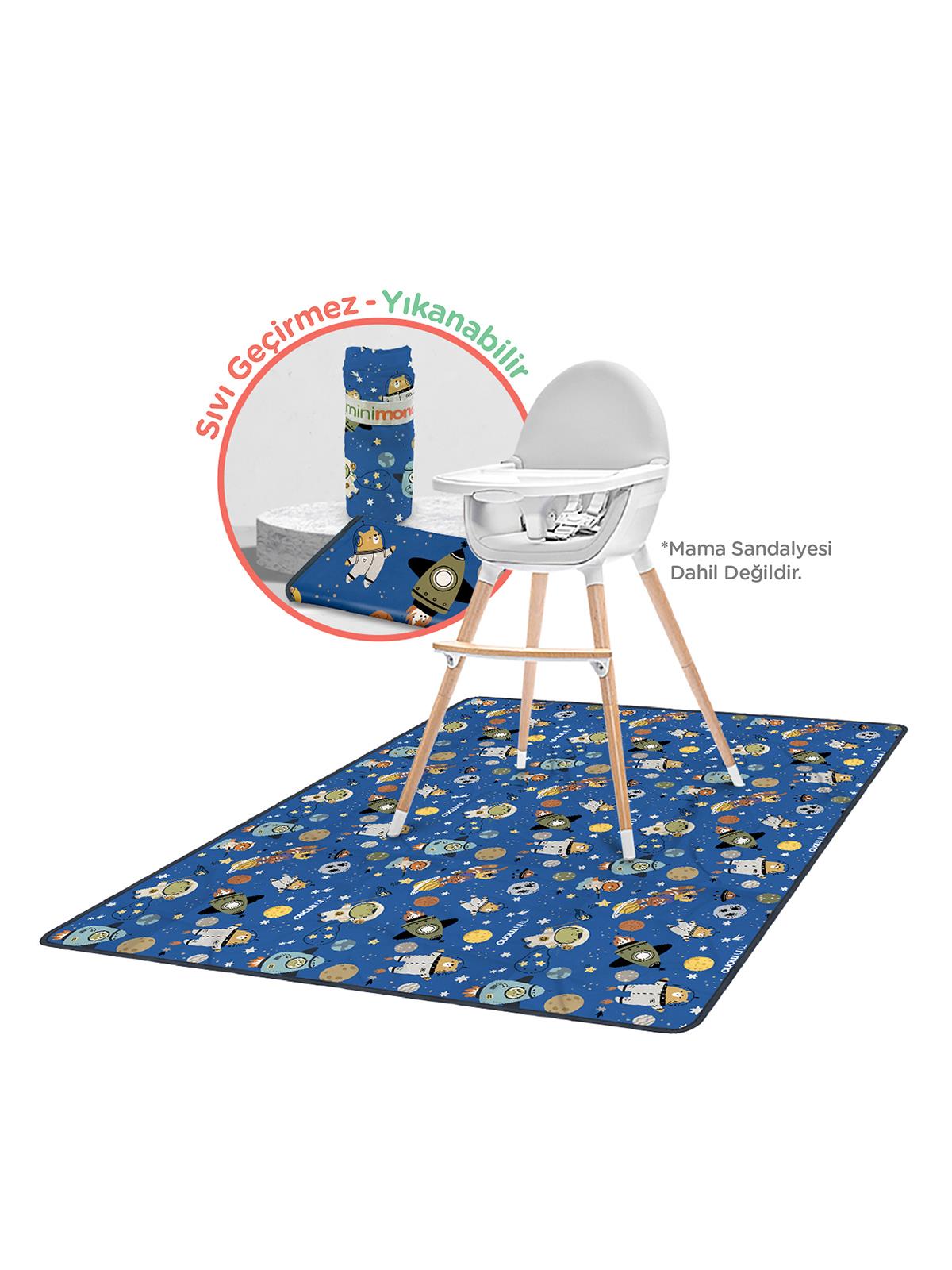 Minimono Mama Sandalyesi Altı ve Aktivite Bakım Örtüsü - Sıvı Geçirmez Kaydırmaz Yıkanabilir - 145x120cm - Lacivert
