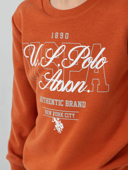 U.S. Polo Assn Kids Eşofman Takımı | 3 İp Şardonsuz -3 İp Şardonsuz | Okul Kreş ve Günlük Kullanım - Turuncu