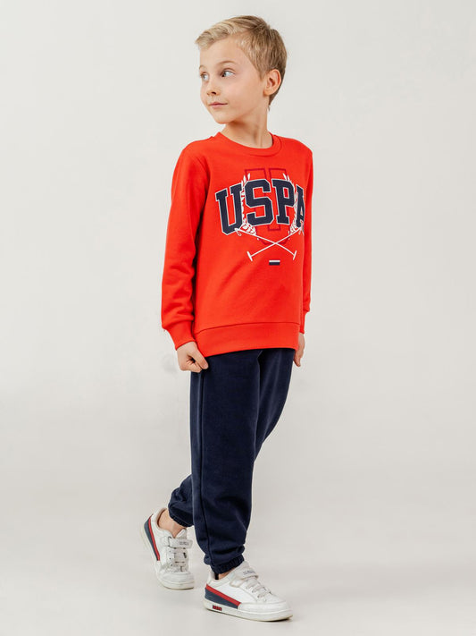 U.S. Polo Assn Kids Eşofman Takımı | 3 İp Şardonsuz -3 İp Şardonsuz | Okul Kreş ve Günlük Kullanım - Kırmızı