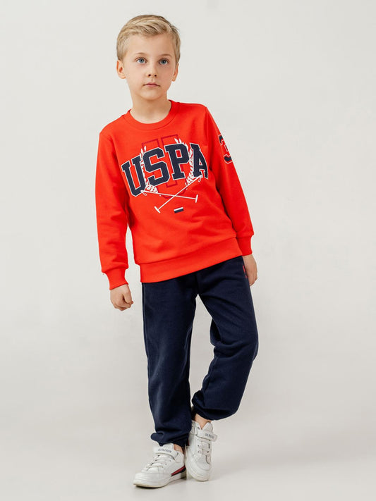 U.S. Polo Assn Kids Eşofman Takımı | 3 İp Şardonsuz -3 İp Şardonsuz | Okul Kreş ve Günlük Kullanım - Kırmızı
