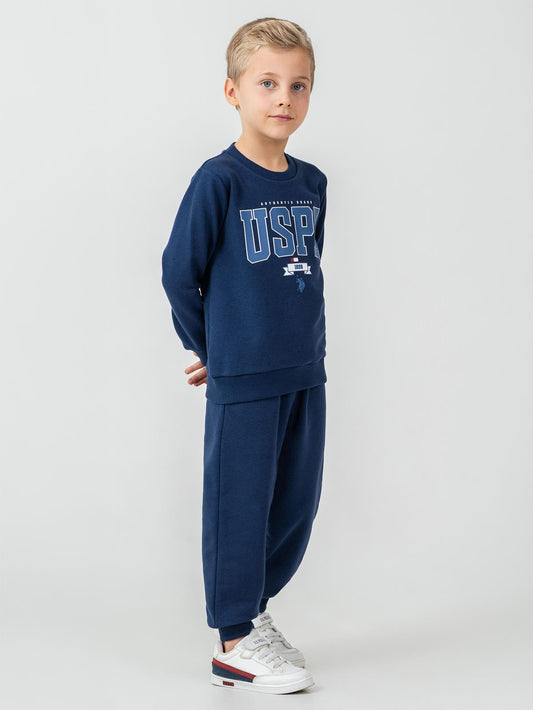 U.S. Polo Assn Kids Eşofman Takımı | 3 İp Şardonsuz -3 İp Şardonsuz | Okul Kreş ve Günlük Kullanım - Mavi