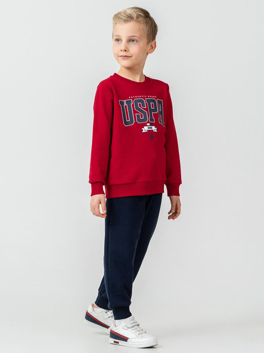 U.S. Polo Assn Kids Eşofman Takımı | 3 İp Şardonsuz -3 İp Şardonsuz | Okul Kreş ve Günlük Kullanım - Kırmızı