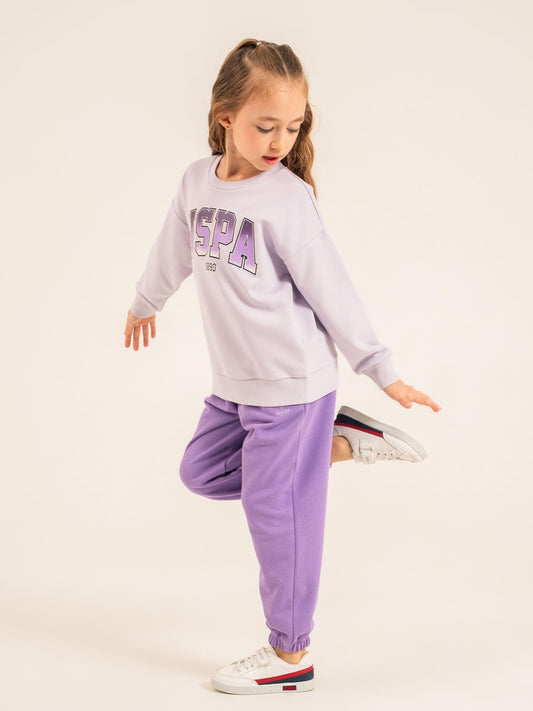 U.S. Polo Assn Kids Eşofman Takımı | 3 İp Şardonsuz -3 İp Şardonsuz | Okul Kreş ve Günlük Kullanım - Lila