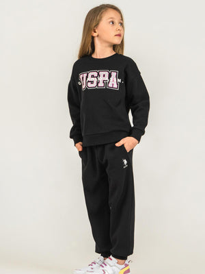 U.S. Polo Assn Kids Eşofman Takımı | 3 İp-3 İp Uzun Kol Bisiklet Yaka | Okul Kreş ve Günlük Kullanım - Siyah