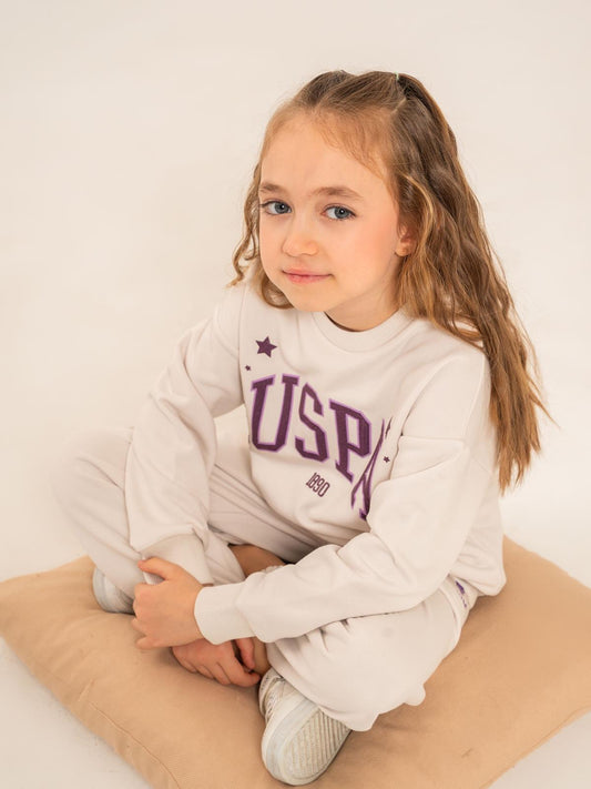 U.S. Polo Assn Kids Eşofman Takımı | 3 İp Şardonsuz -3 İp Şardonsuz | Okul Kreş ve Günlük Kullanım - Bej