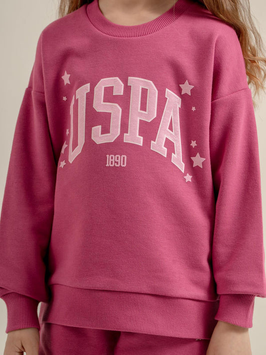 U.S. Polo Assn Kids Eşofman Takımı | 3 İp Şardonsuz -3 İp Şardonsuz | Okul Kreş ve Günlük Kullanım - Lila