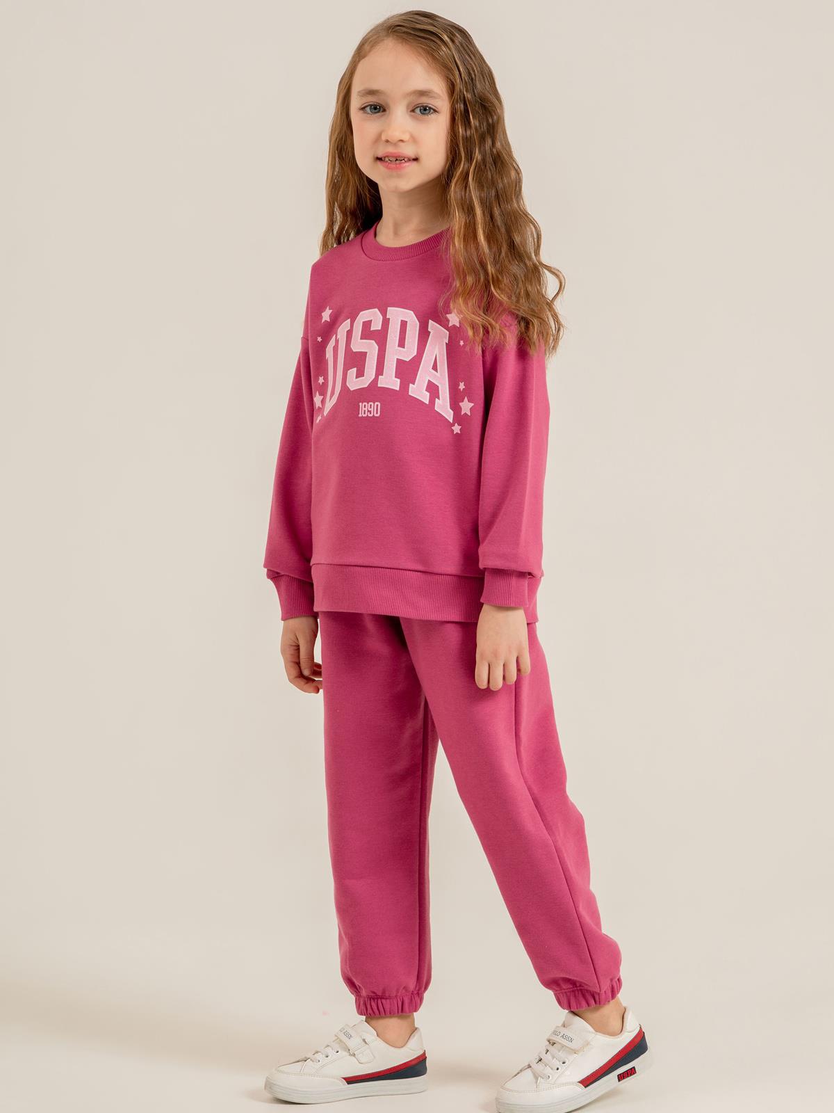 U.S. Polo Assn Kids Eşofman Takımı | 3 İp Şardonsuz -3 İp Şardonsuz | Okul Kreş ve Günlük Kullanım - Lila