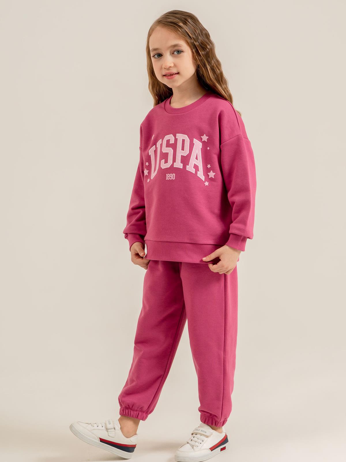 U.S. Polo Assn Kids Eşofman Takımı | 3 İp Şardonsuz -3 İp Şardonsuz | Okul Kreş ve Günlük Kullanım - Lila