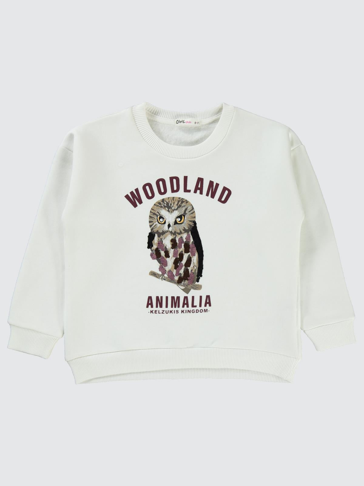 Civil Girls Pullu Baykuş Baskılı 10-13 Yaş Sweatshirt - Ekru