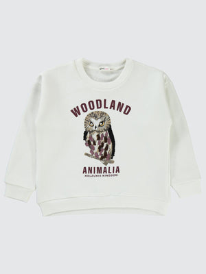 Civil Girls Pullu Baykuş Baskılı 10-13 Yaş Sweatshirt - Ekru