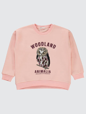 Civil Girls Pullu Baykuş Baskılı 6-9 Yaş Sweatshirt - Pudra