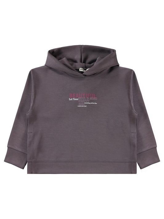 Civil Kız Çocuk Beautiful Baskılı Sweatshirt | Double Face İnterlok | Okul Kreş ve Günlük Kullanım - Gri