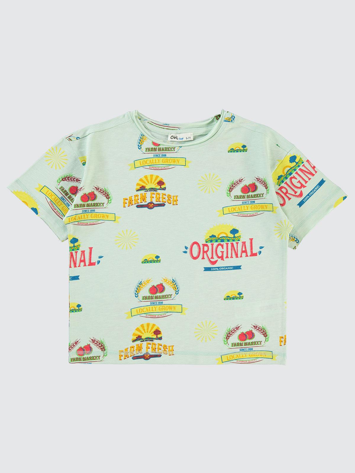 Civil Boys Farm Empirme Oversize 10-13 Yaş Tişört - Yeşil