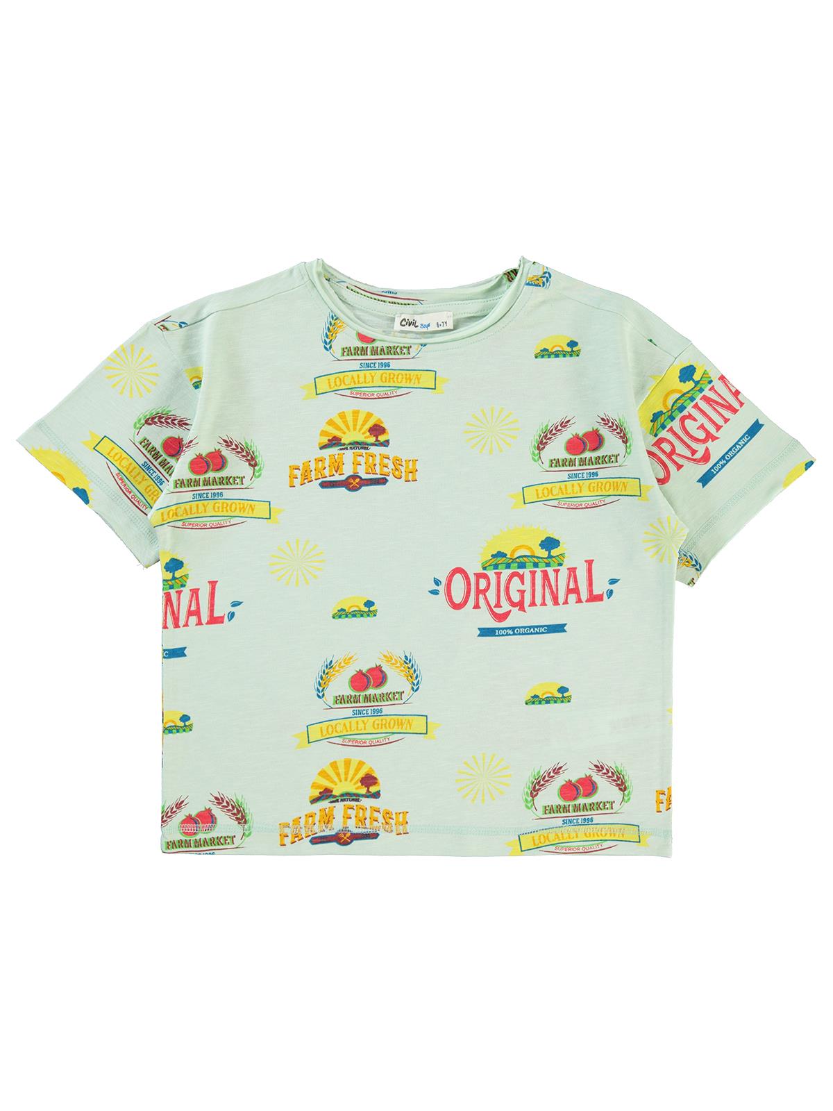 Civil Boys Farm Empirme Oversize 10-13 Yaş Tişört - Yeşil