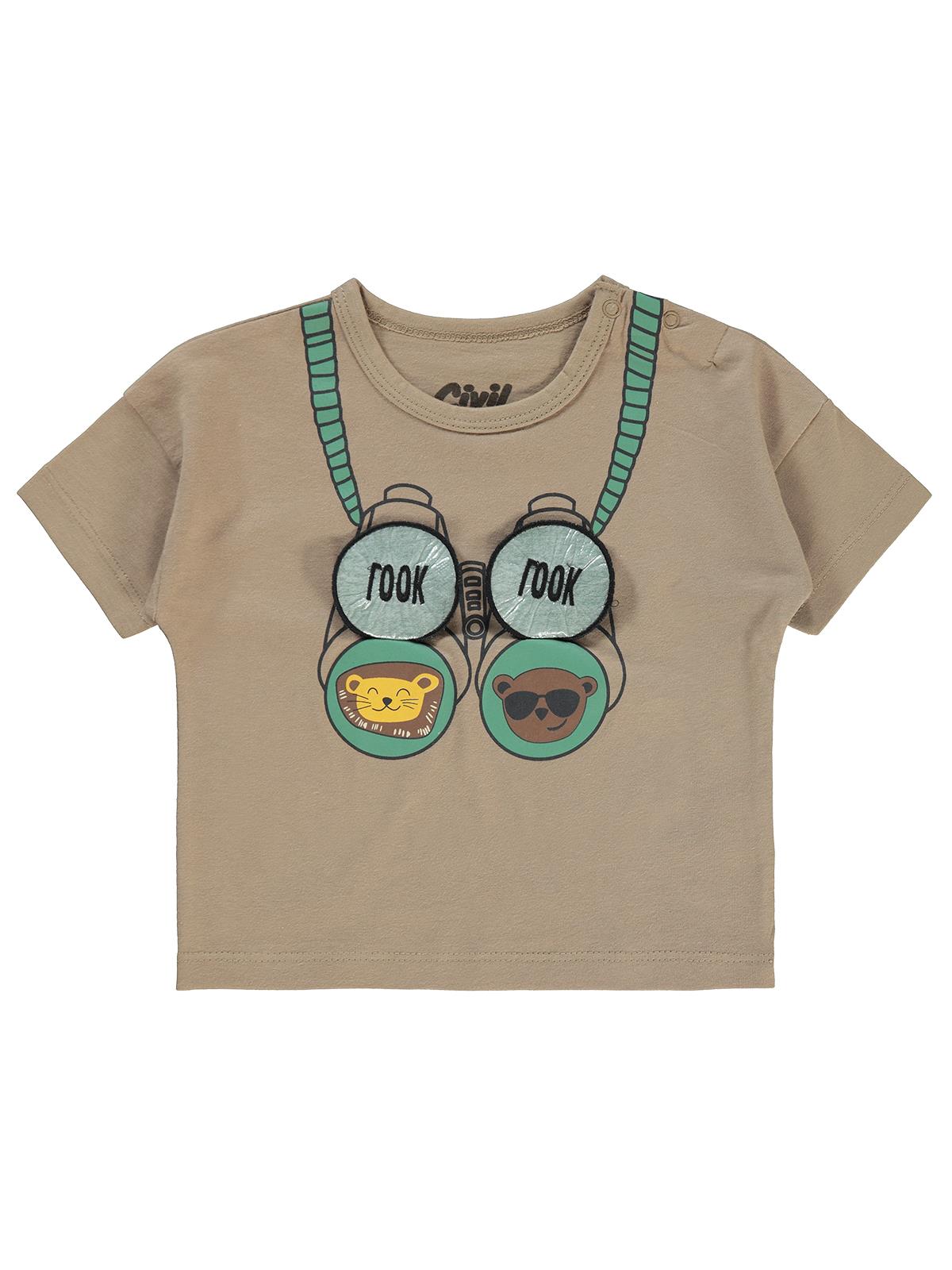 Civil Baby Dürbün Detaylı 6-18 Ay Tişört - Bej