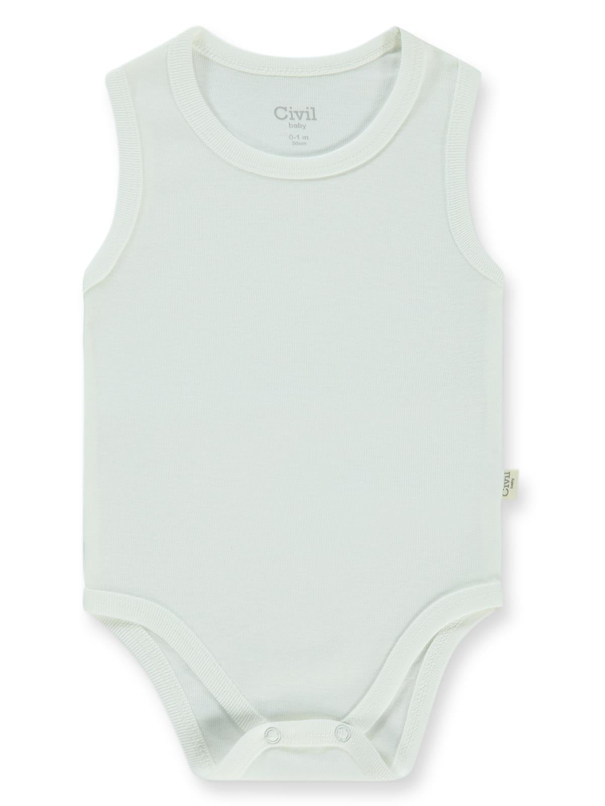 Civil Baby Düz Sıfır Kol  Çıtçıtlı Badi - Beyaz