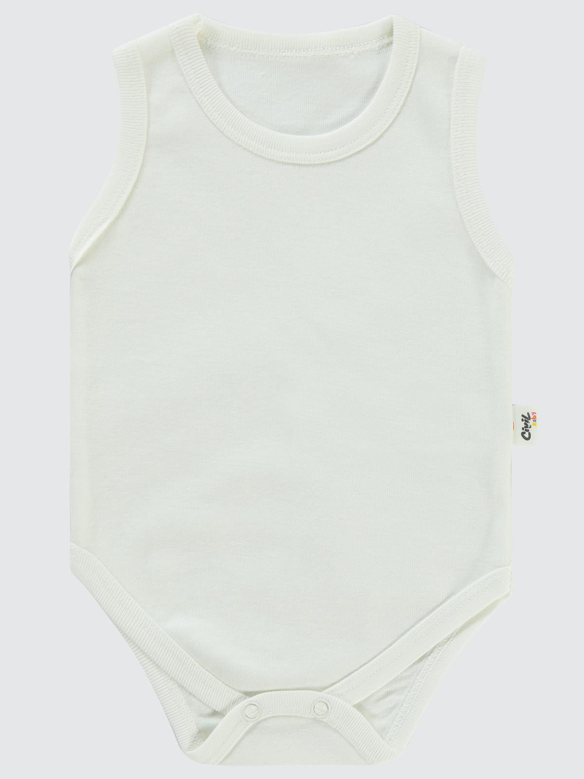 Civil Baby Düz Sıfır Kol  Çıtçıtlı Badi - Beyaz