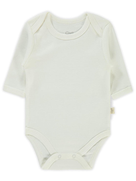 Civil Baby Düz Uzun Kol  Çıtçıtlı Badi - Beyaz