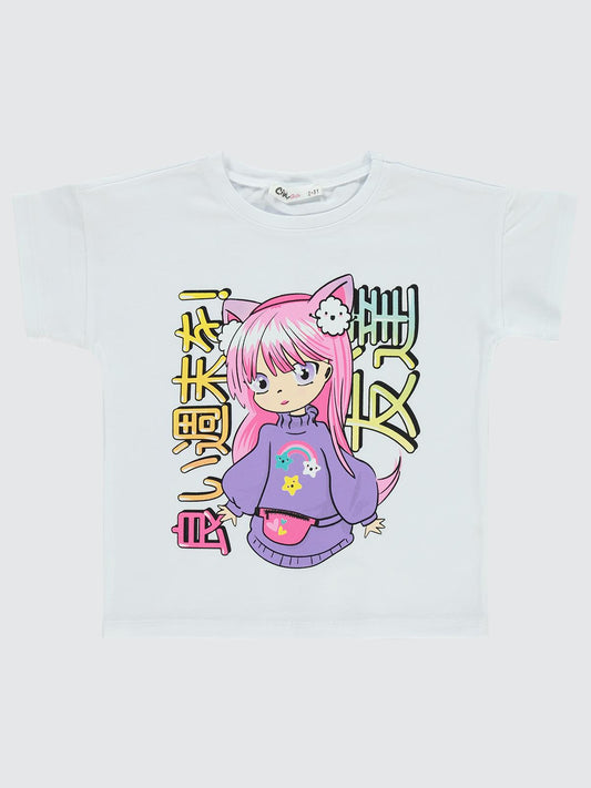 Civil Girls Anime Baskılı 2-5 Yaş Tişört - Beyaz