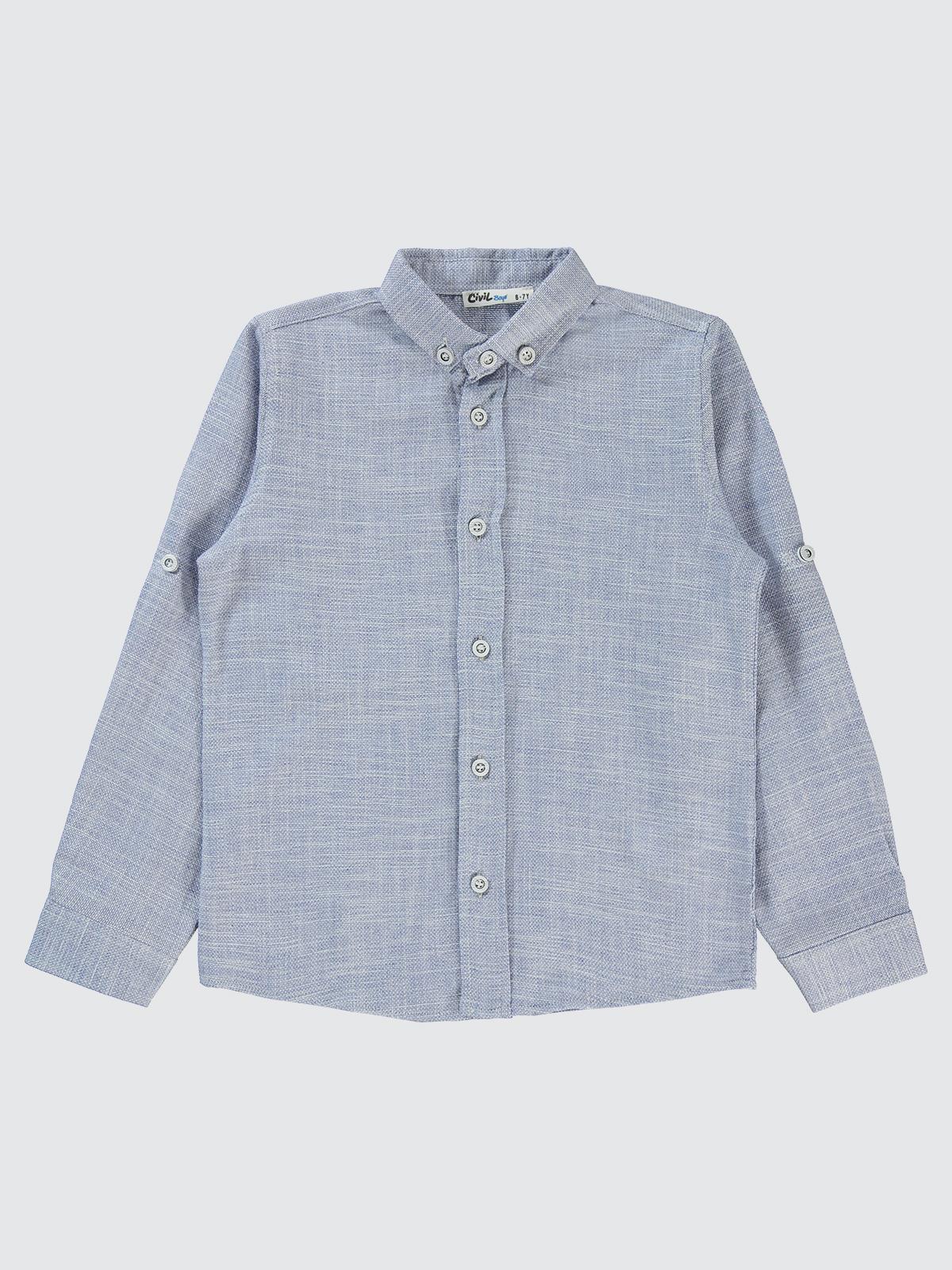 Civil Boys Yelkenli Nakışlı Hasır Kumaş 10-13 Yaş Gömlek - Mavi