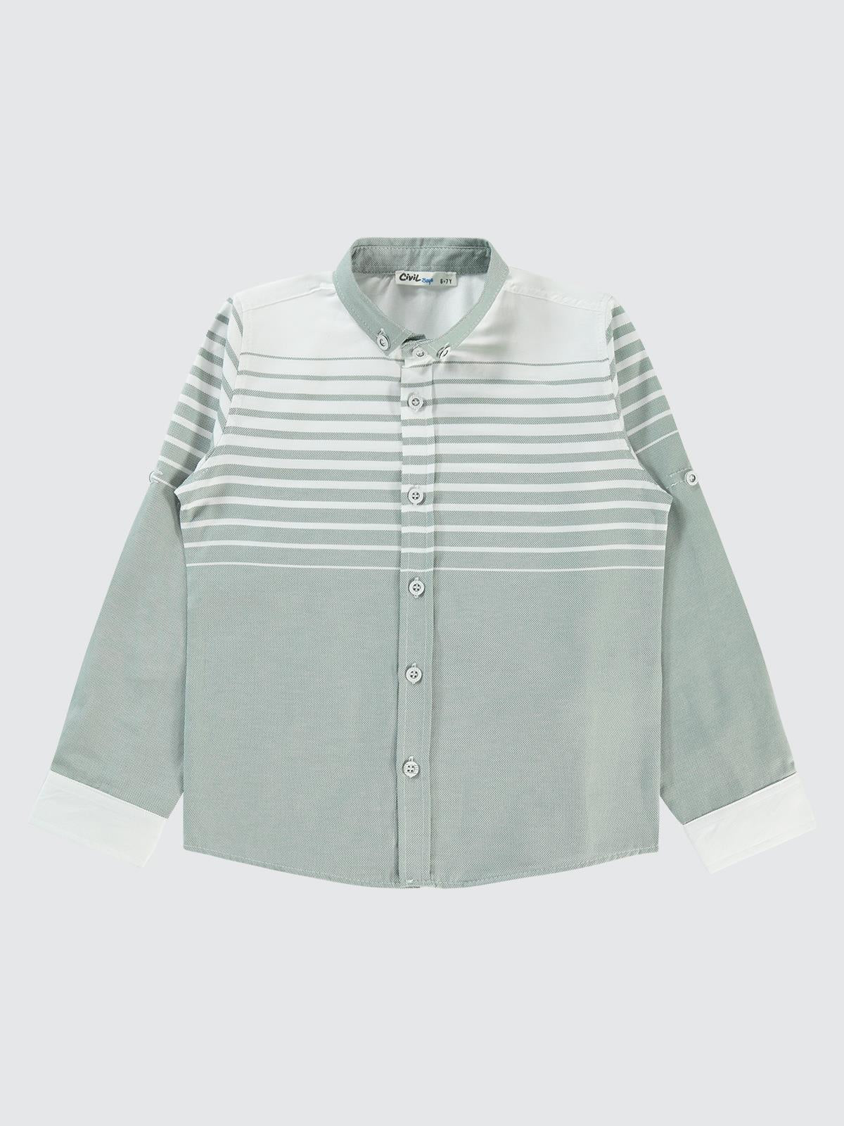 Civil Boys Çizgili Gözlük Nakışlı 6-9 Yaş Gömlek - Haki