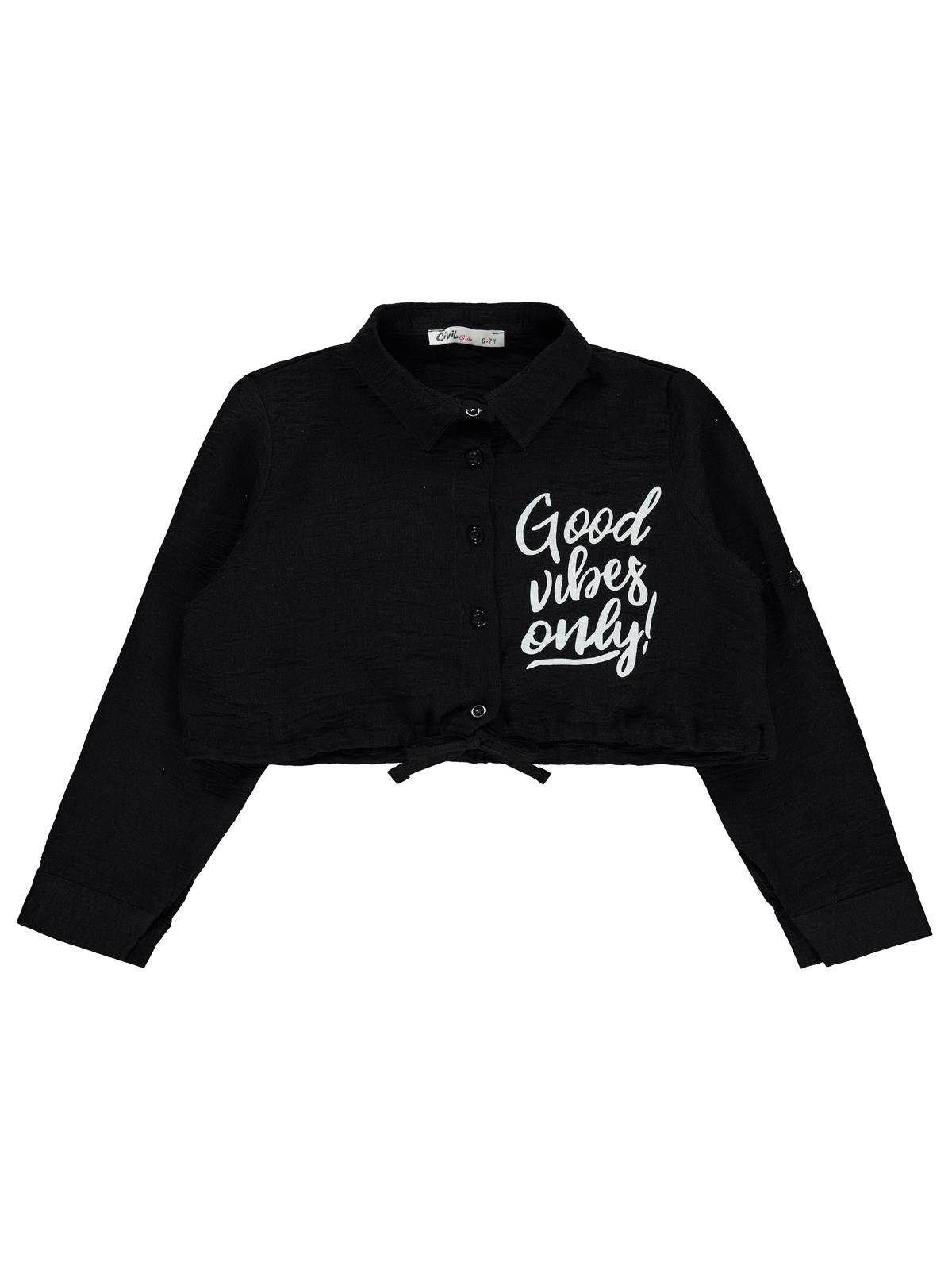 Civil Girls Good Vibes Only Baskılı 10-13 Yaş Gömlek - Siyah