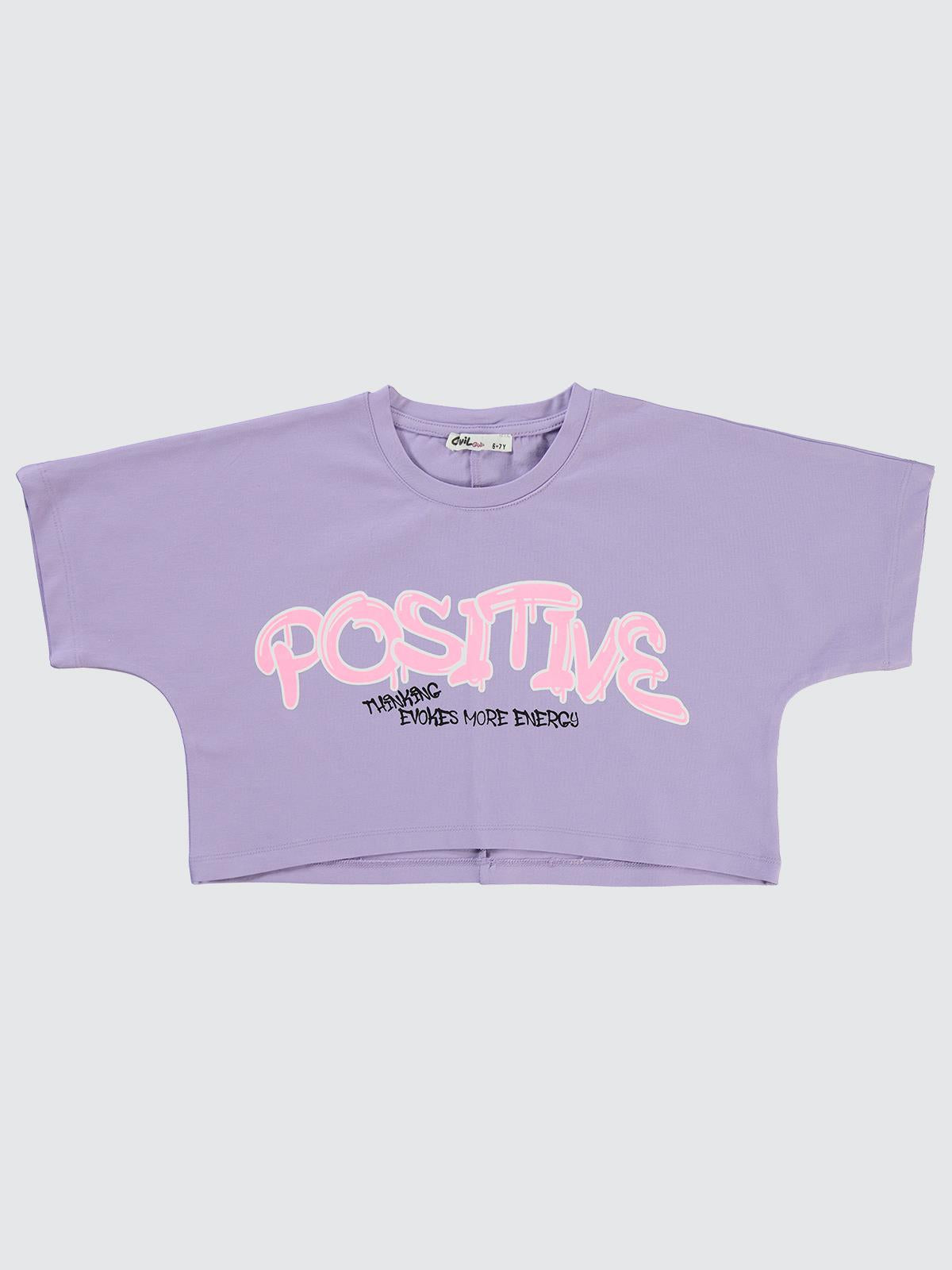 Civil Girls Positive Baskılı Crop 10-13 Yaş Tişört - Lila