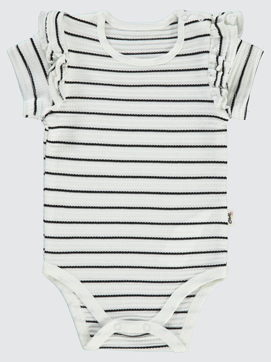 Civil Baby Çizgili Jakarlı 1-18 Ay Çıtçıtlı Badi - Ekru