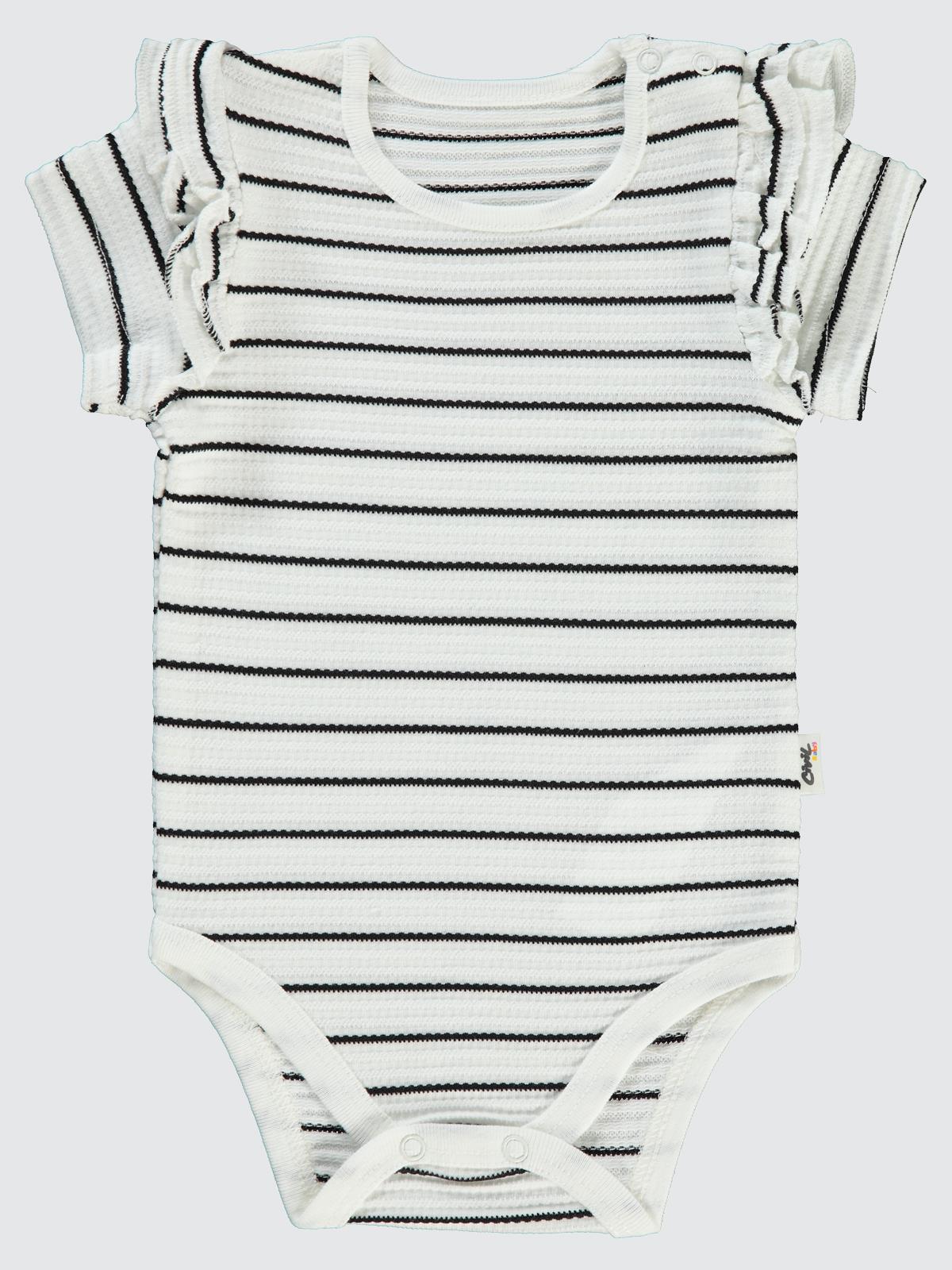 Civil Baby Çizgili Jakarlı 1-18 Ay Çıtçıtlı Badi - Ekru