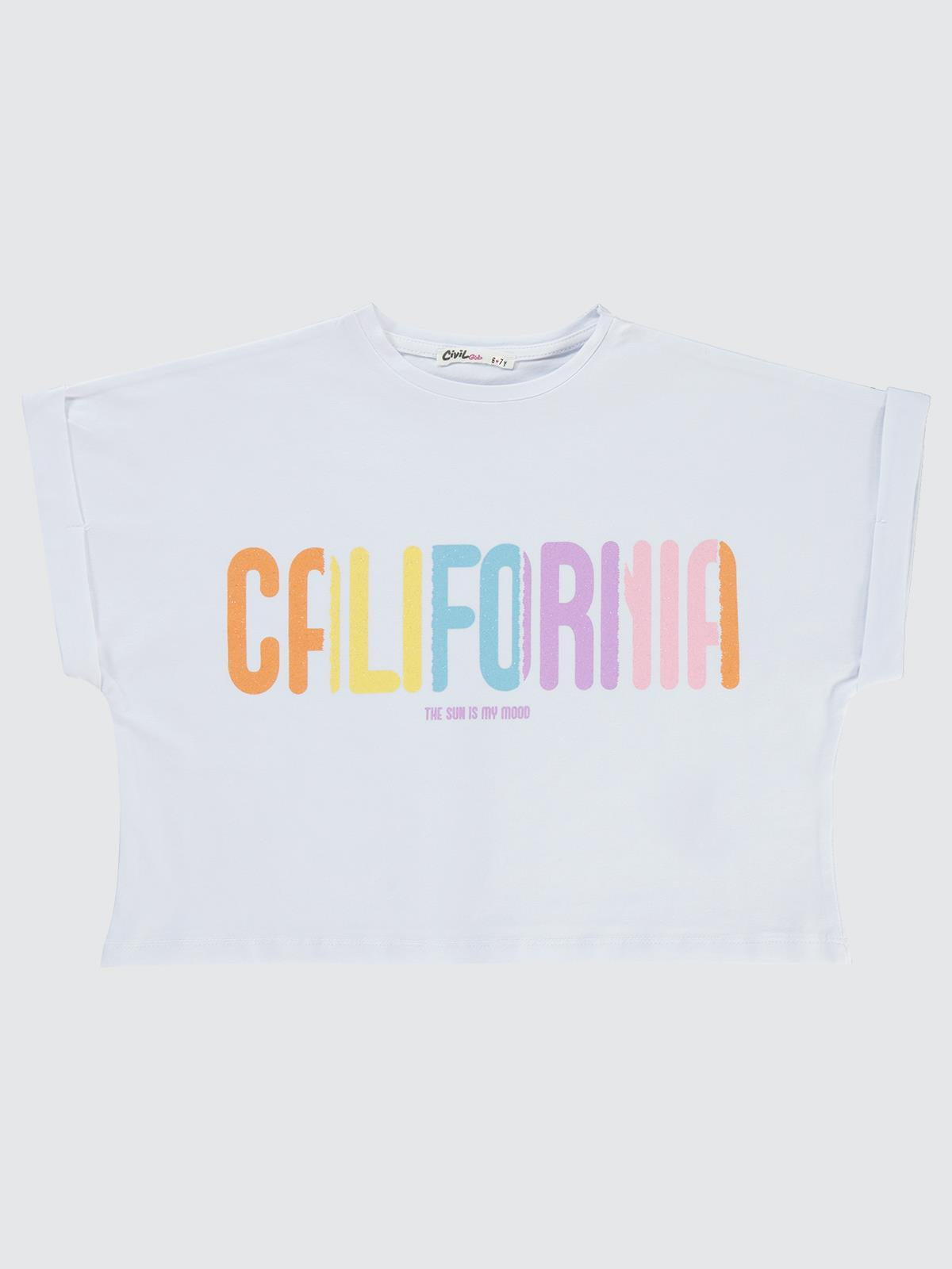 Civil Girls California Baskılı 10-13 Yaş Tişört - Siyah
