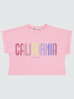 Civil Girls California Baskılı 10-13 Yaş Tişört - Pembe