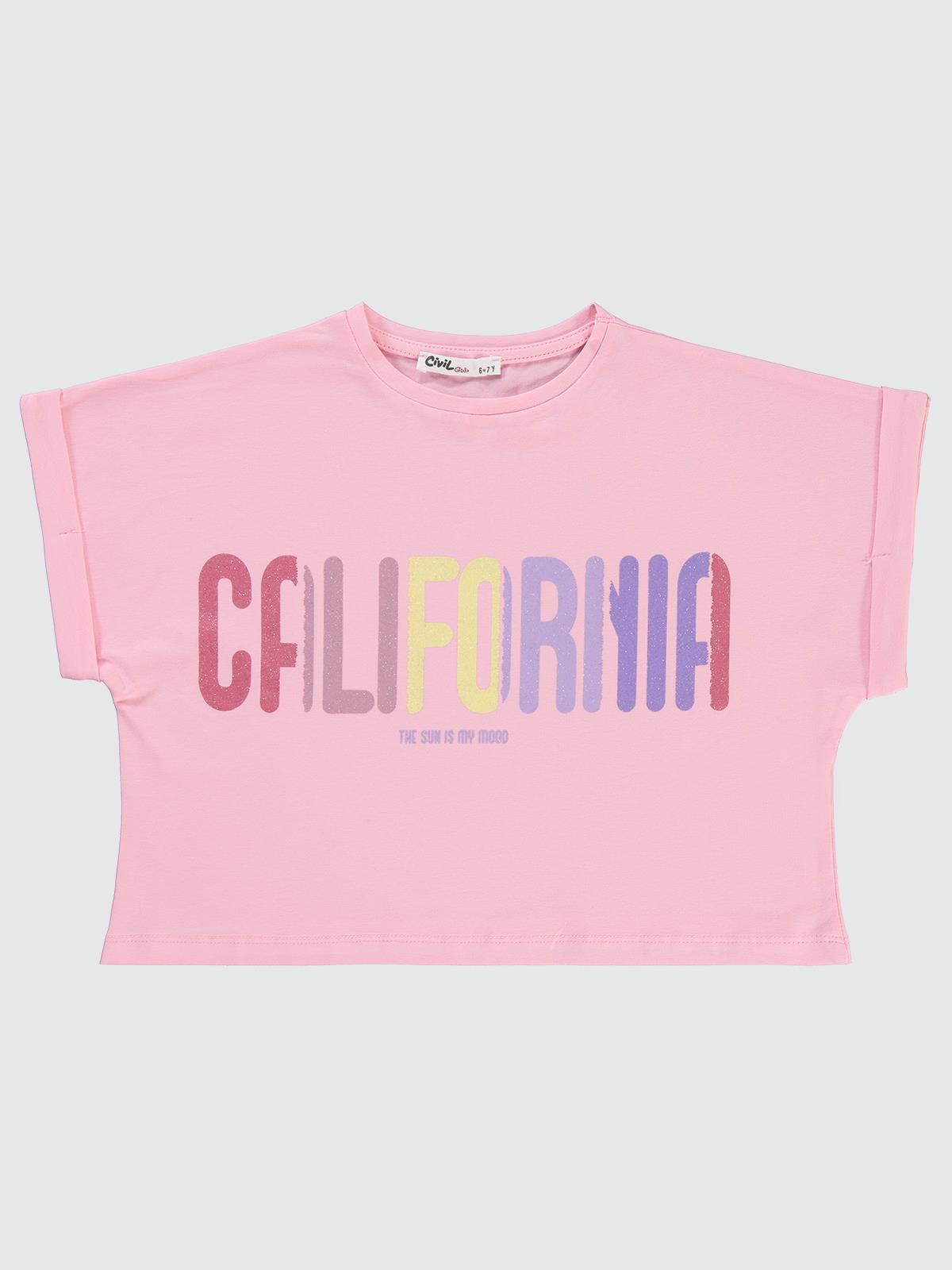 Civil Girls California Baskılı 10-13 Yaş Tişört - Siyah