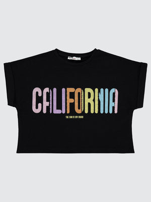 Civil Girls California Baskılı 10-13 Yaş Tişört - Siyah