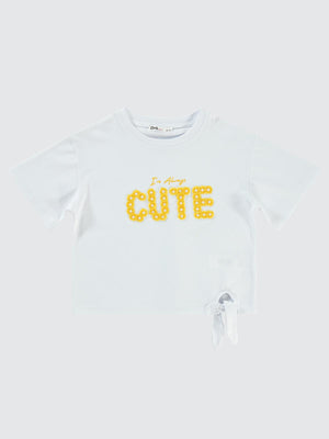Civil Girls Cute Papatya Nakışlı 10-13 Yaş Tişört - Beyaz
