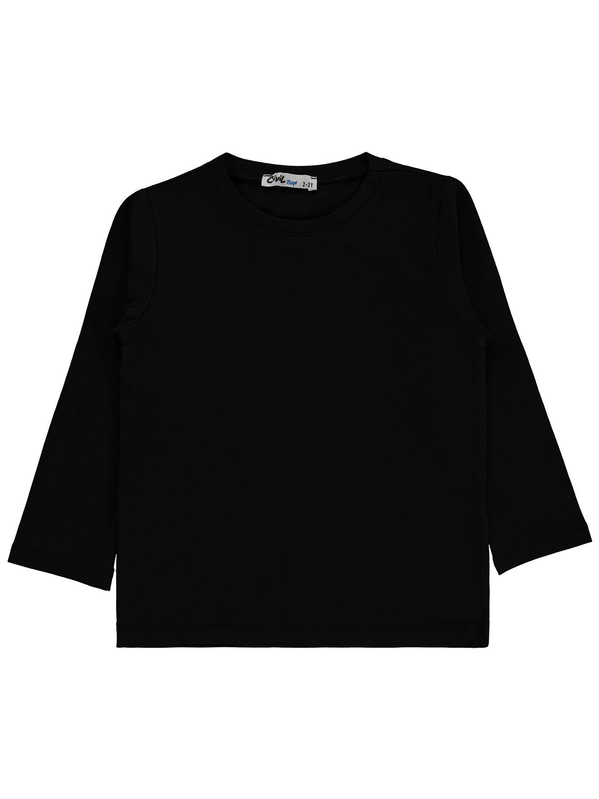 Civil Boys Erkek Çocuk Basic Sweatshirt | Likralı Süprem Uzun Kol | Okul Kreş ve Günlük Kullanım - Siyah