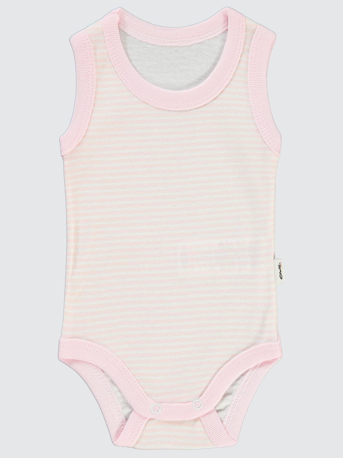 Civil Baby Çizgili Empirme 1-36 Ay Çıtçıtlı Badi - Pembe